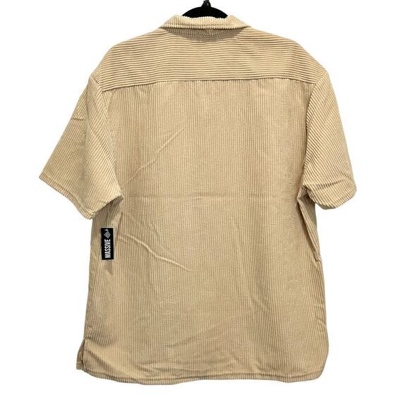 Massive Men’s L Beige Corduroy Shirt SS Single Pocket Button Down - Picture 2 of 8